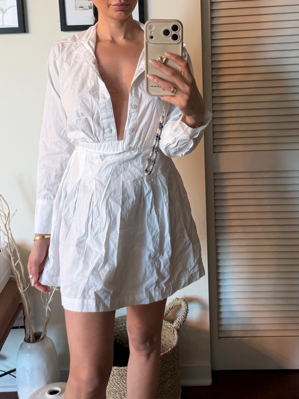 White Button-Front Shirt Dress